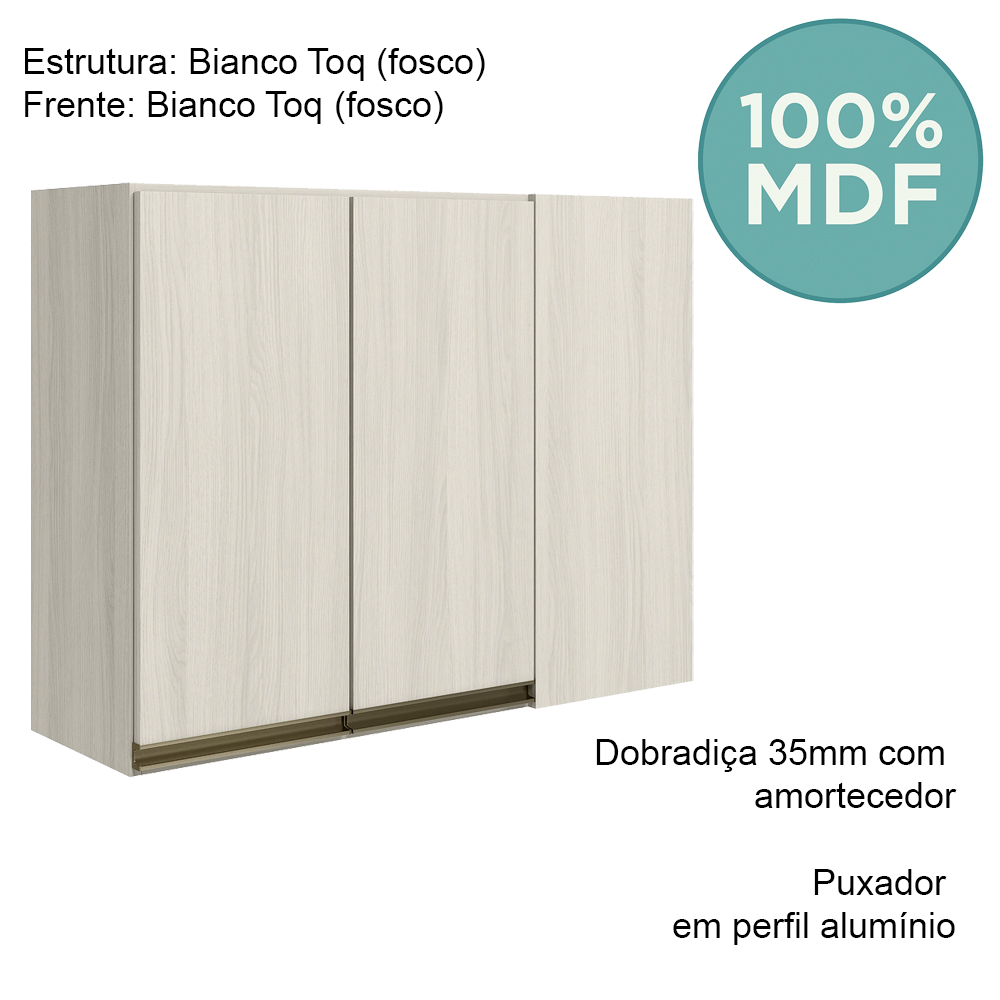 Armario Canto Reto 2P MDF 89cm Kali 12213 Bianco Toq Bianco Toq Nicioli