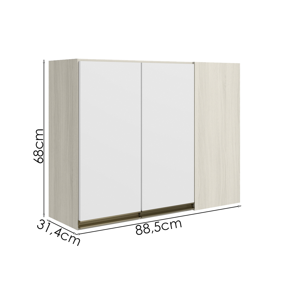 Armario Canto Reto 2P MDF 89cm Kali 12213 Bianco Toq Branco Uv Nicioli