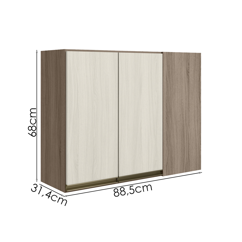 Armario Canto Reto 2P MDF 89cm Kali 12213 Carvalho Toq Bianco Toq Nicioli