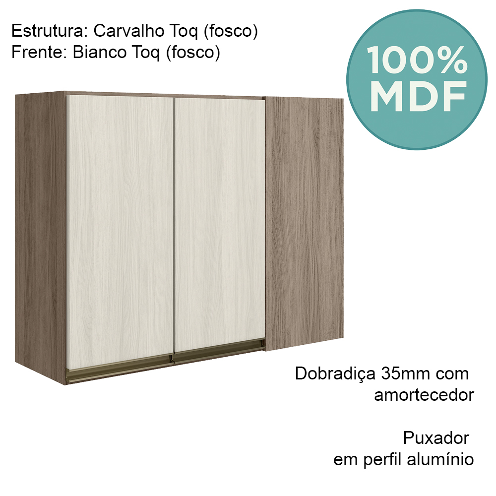 Armario Canto Reto 2P MDF 89cm Kali 12213 Carvalho Toq Bianco Toq Nicioli