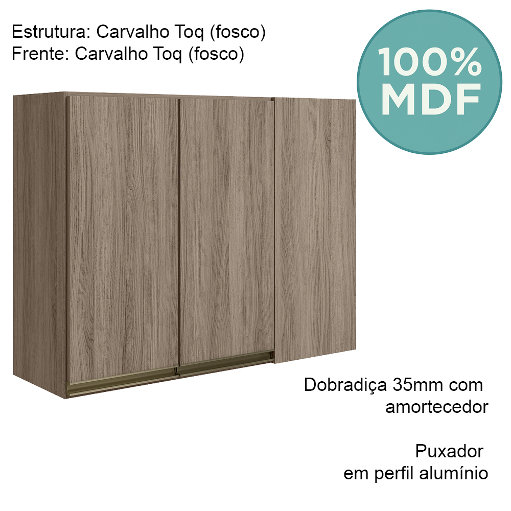 Armario Canto Reto 2P MDF 89cm Kali 12213 Carvalho Toq Carvalho Toq Nicioli