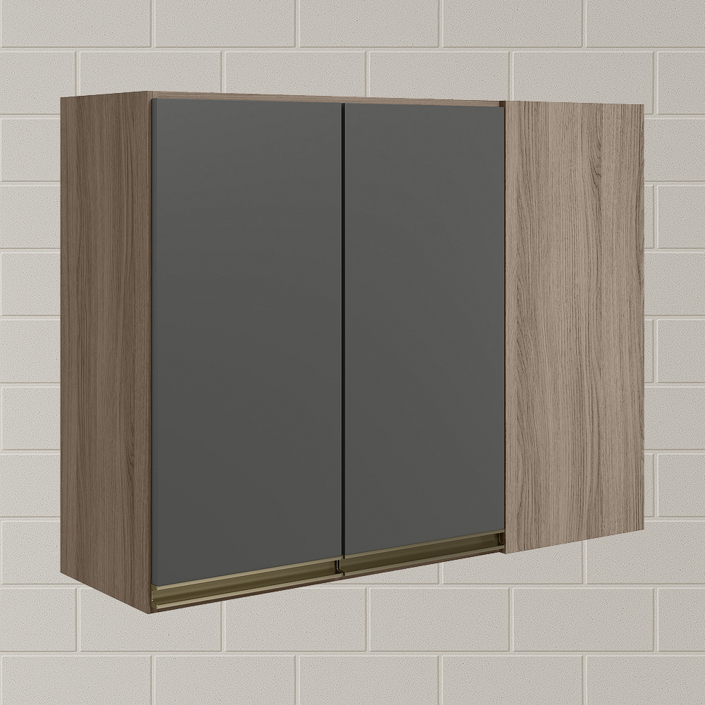 Armario Canto Reto 2P MDF 89cm Kali 12213 Carvalho Toq Chumbo Nicioli