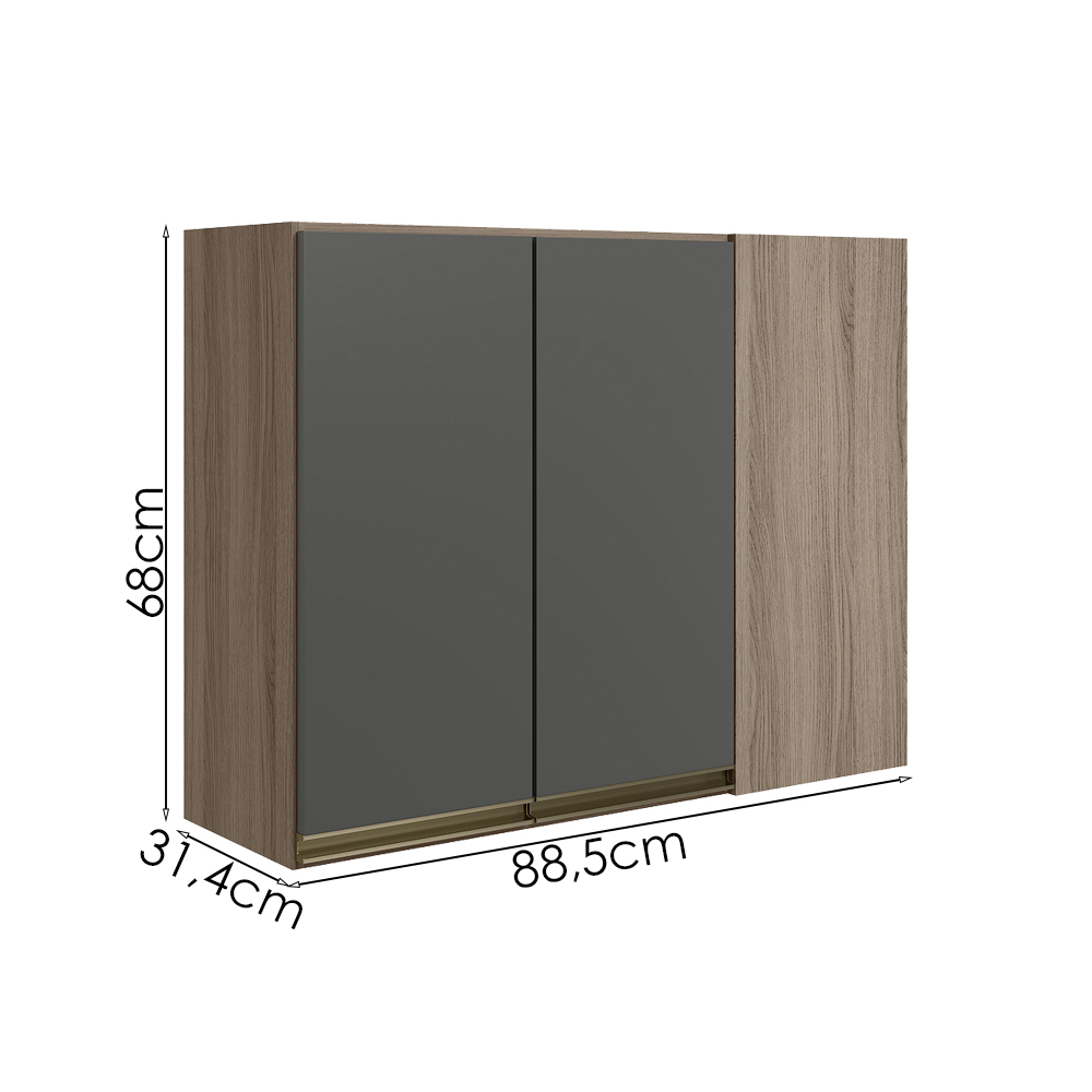Armario Canto Reto 2P MDF 89cm Kali 12213 Carvalho Toq Chumbo Nicioli