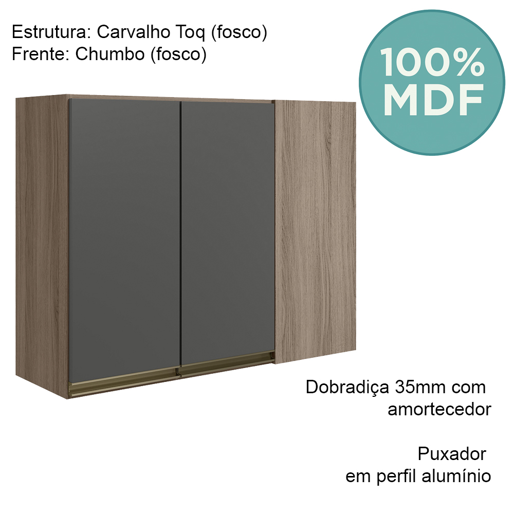 Armario Canto Reto 2P MDF 89cm Kali 12213 Carvalho Toq Chumbo Nicioli
