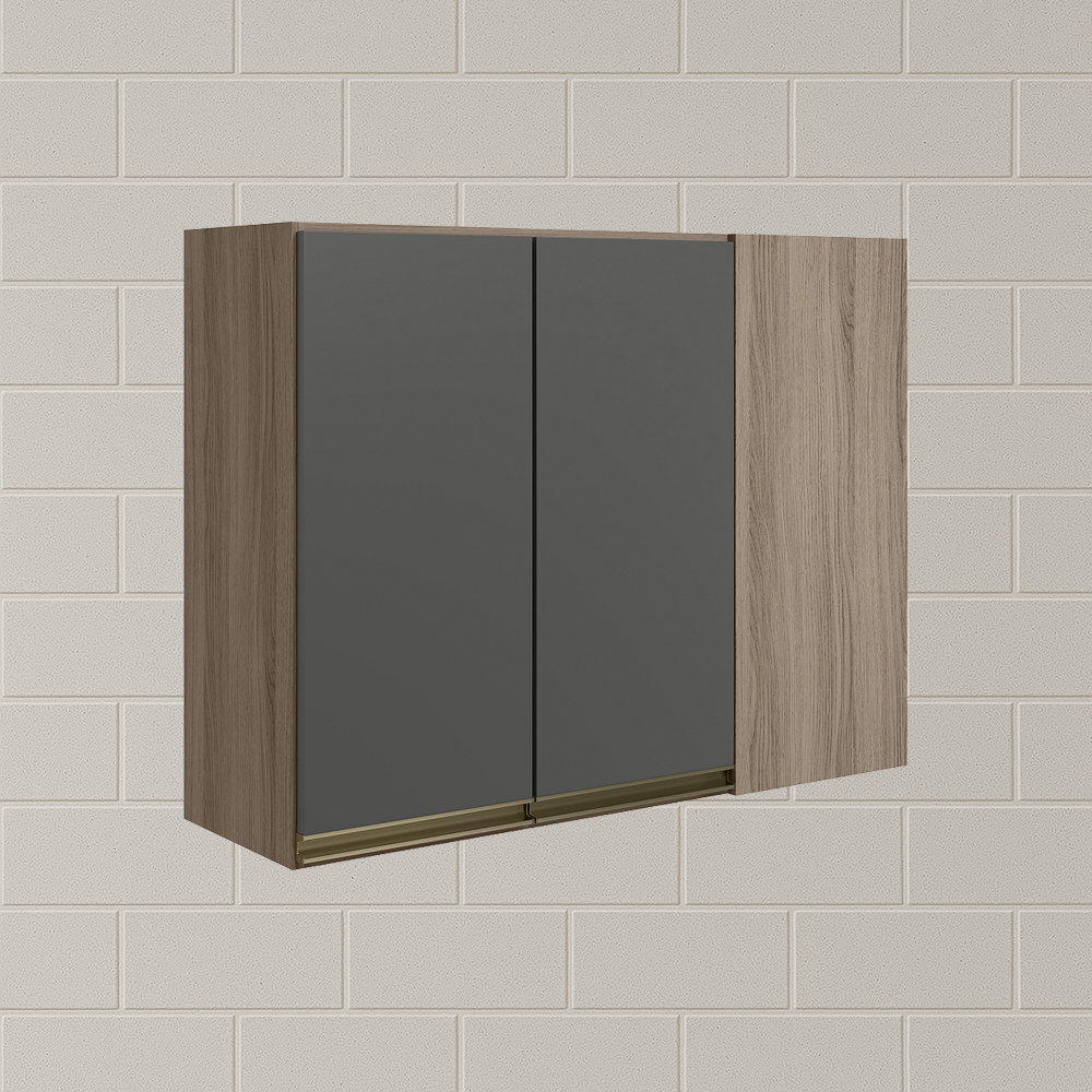 Armario Canto Reto 2P MDF 89cm Kali 12213 Carvalho Toq Chumbo Nicioli