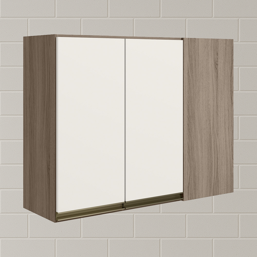 Armario Canto Reto 2P MDF 89cm Kali 12213 Carvalho Toq Off White Cetim Nicioli