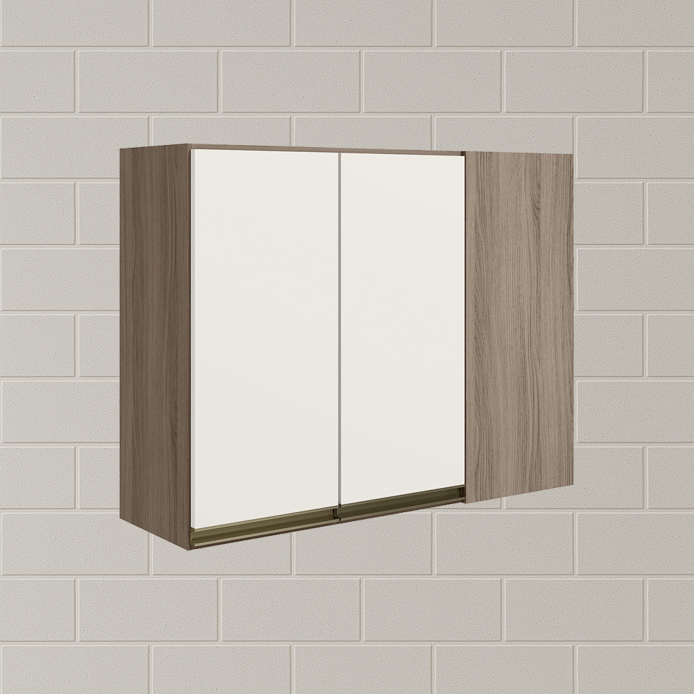 Armario Canto Reto 2P MDF 89cm Kali 12213 Carvalho Toq Off White Cetim Nicioli