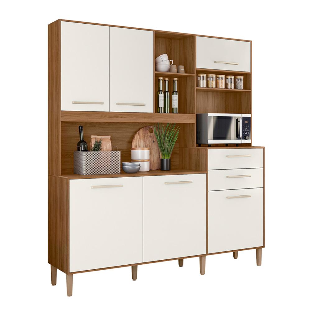 Armario Cozinha 6 Portas e 2 Gavetas Salsa Ipe/Off White
