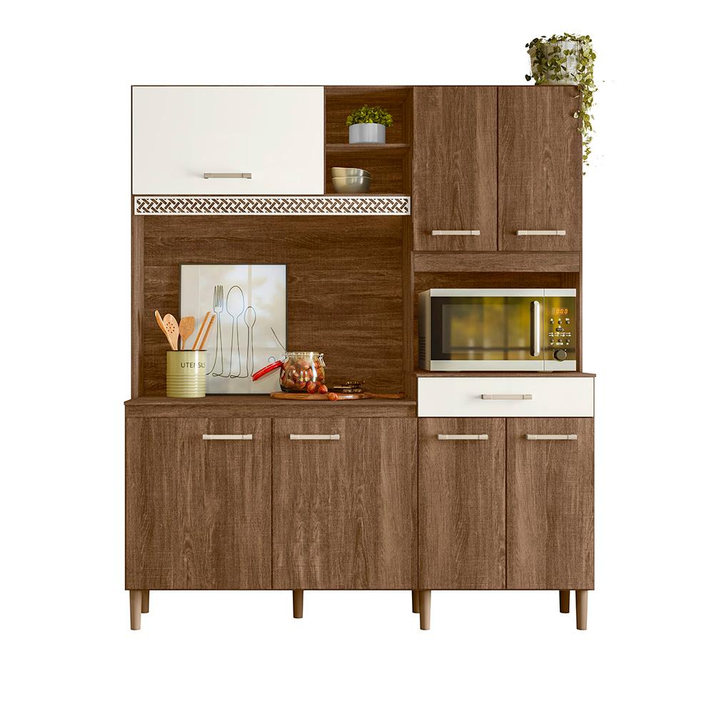 Armario Cozinha 7 Portas e 1 Gaveta Yara Evora Rustico/Off White Cristal
