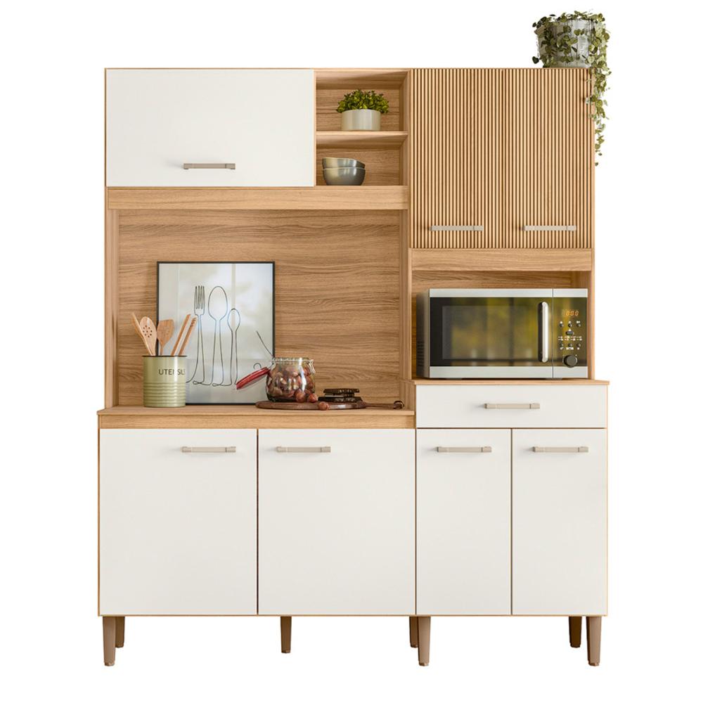 Armario Cozinha 7 Portas e 1 Gaveta Yara Freijo/Off White/Ripado