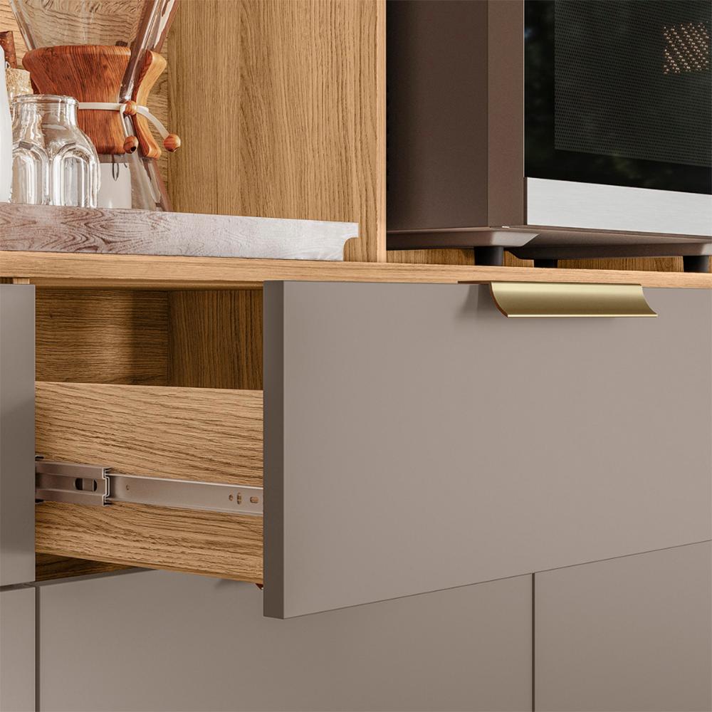Armario Cozinha Compacta Tropical 160cm 7 Portas e 2 Gavetas Freijo/Fendy/Ripado