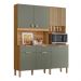 Armario Cozinha Compacta Tropical 160cm 7 Portas e 2 Gavetas Freijo/Verde/Ripado