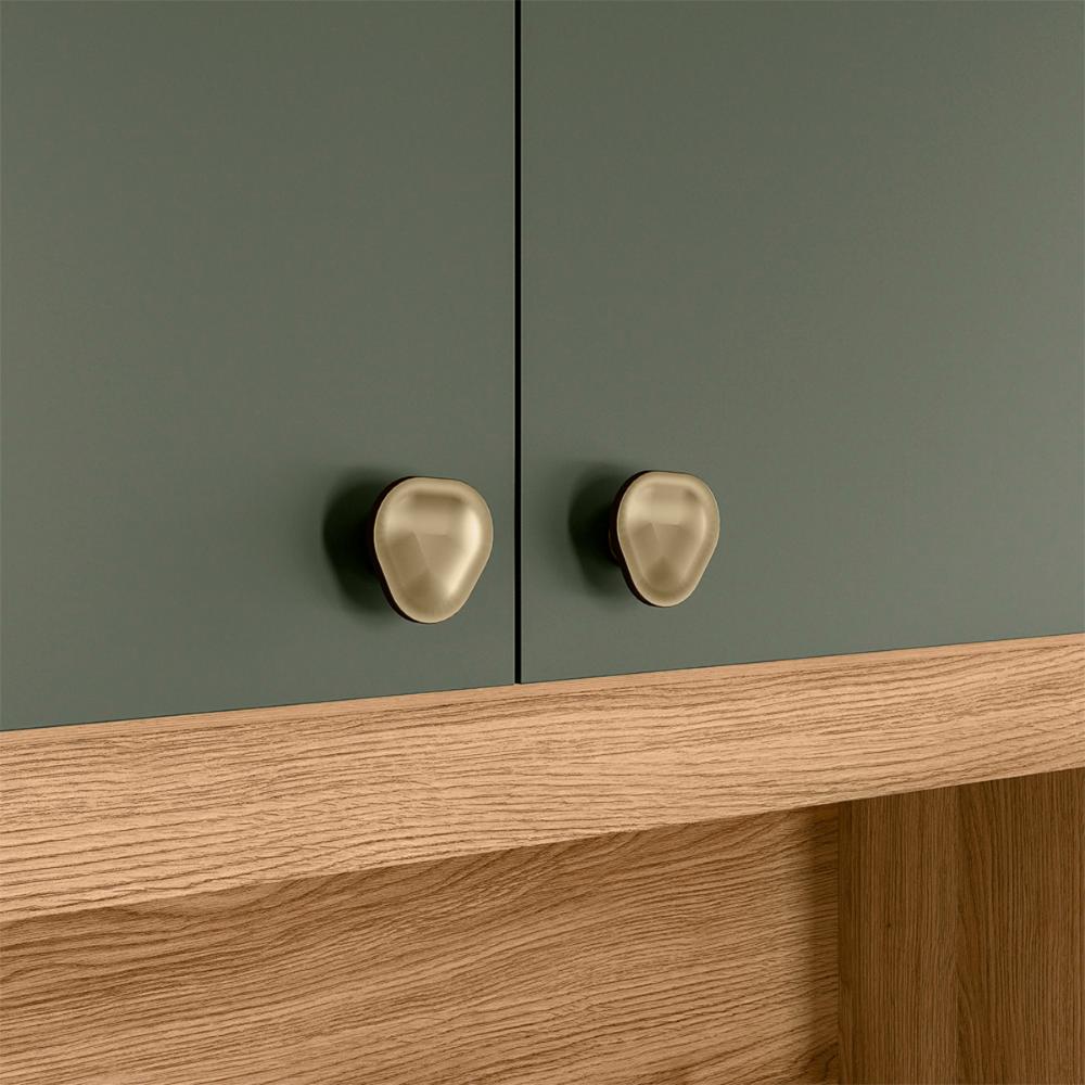Armario Cozinha Compacta Tropical 160cm 7 Portas e 2 Gavetas Freijo/Verde/Ripado
