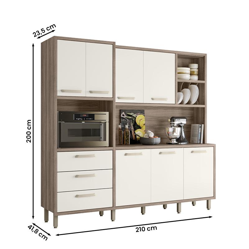 Armario Cozinha Leona 7 Portas e 3 Gavetas Carvalho Nature/Off White