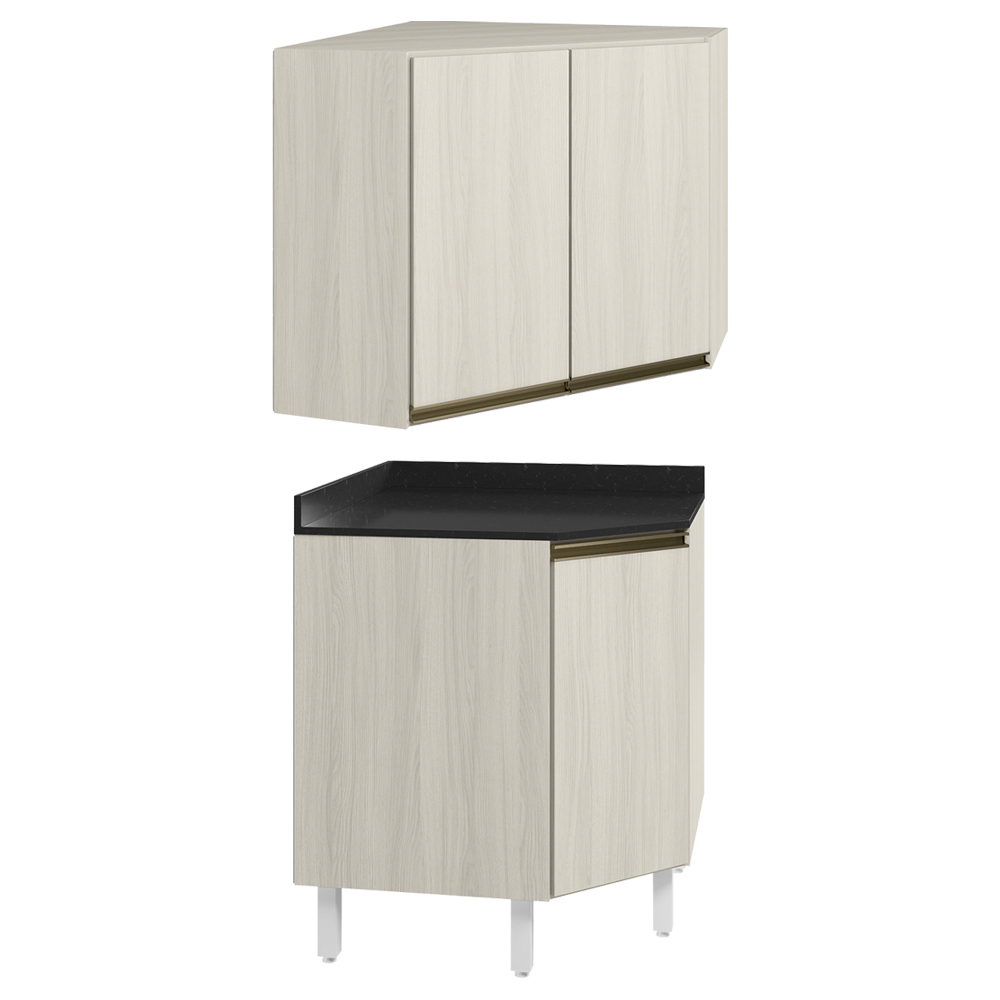 Armario E Balcao Canto Obliquo 75cm MDF Kali Bianco Toq Bianco Toq Nicioli