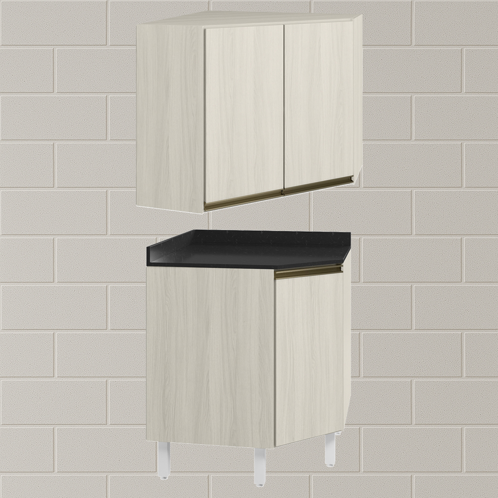 Armario E Balcao Canto Obliquo 75cm MDF Kali Bianco Toq Bianco Toq Nicioli