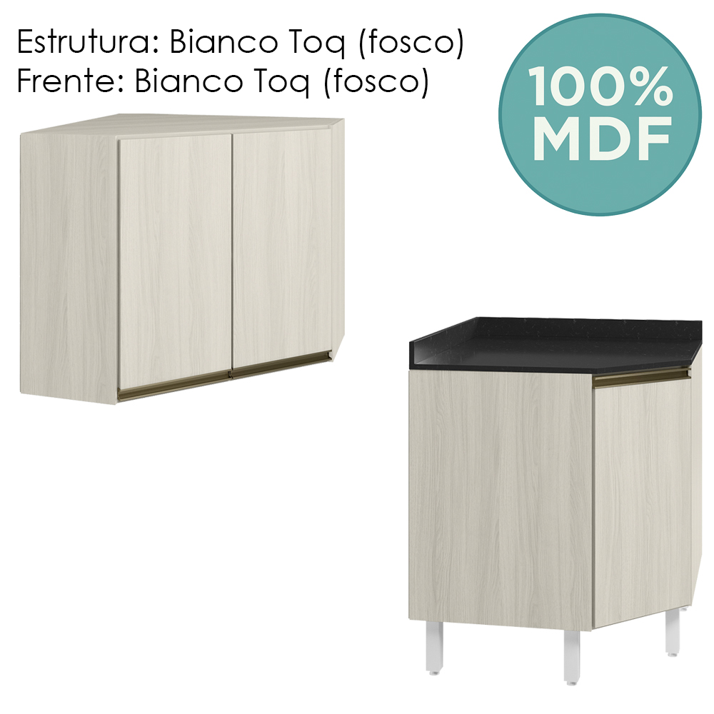 Armario E Balcao Canto Obliquo 75cm MDF Kali Bianco Toq Bianco Toq Nicioli