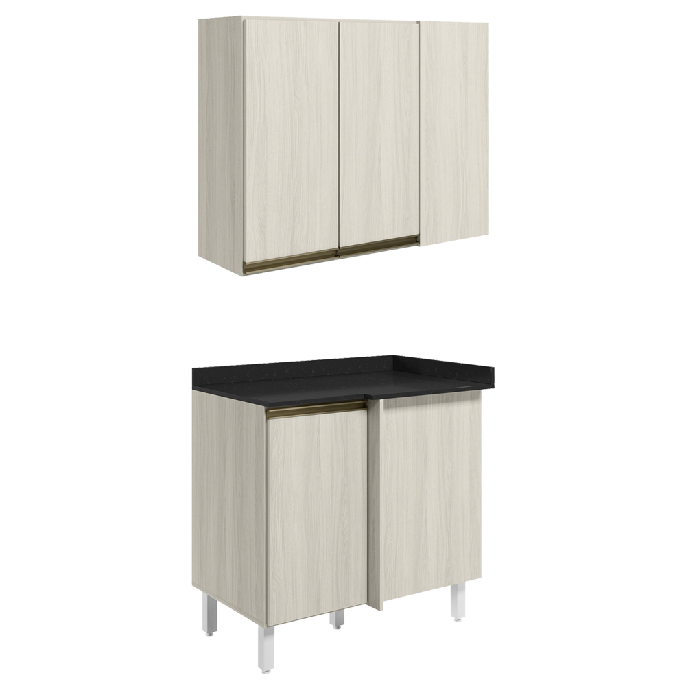 Armario E Balcao Canto Reto 89cm MDF Kali Bianco Toq Bianco Toq Nicioli