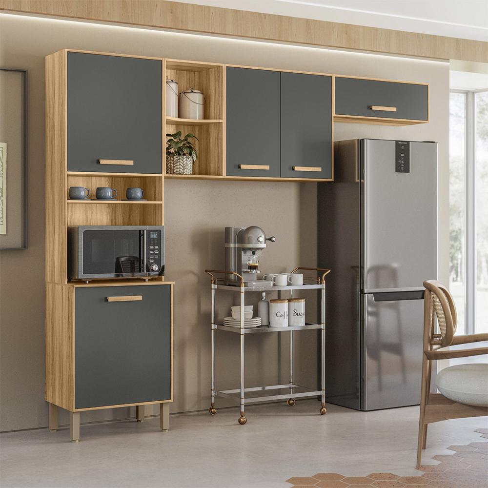 Armario de Cozinha Compacta Maria Flor com 5 Portas Freijo/Chumbo