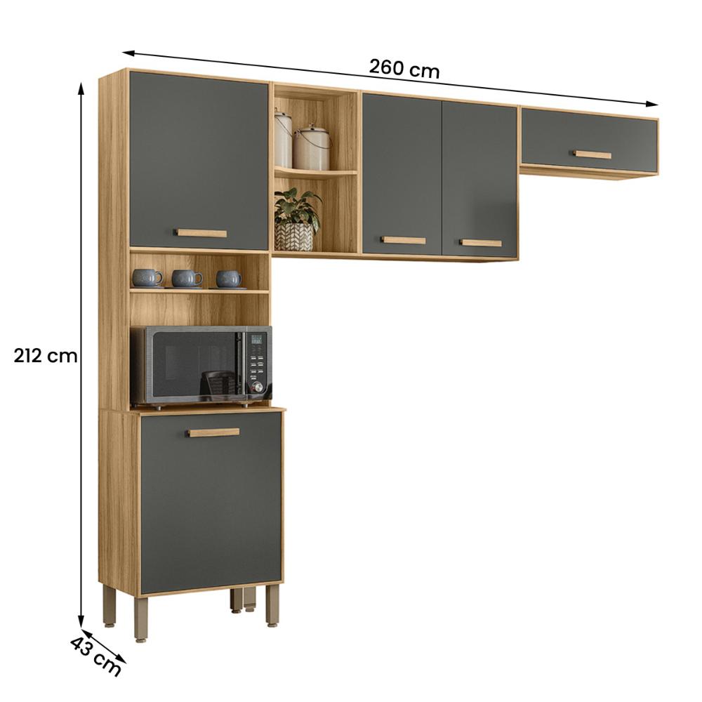 Armario de Cozinha Compacta Maria Flor com 5 Portas Freijo/Chumbo