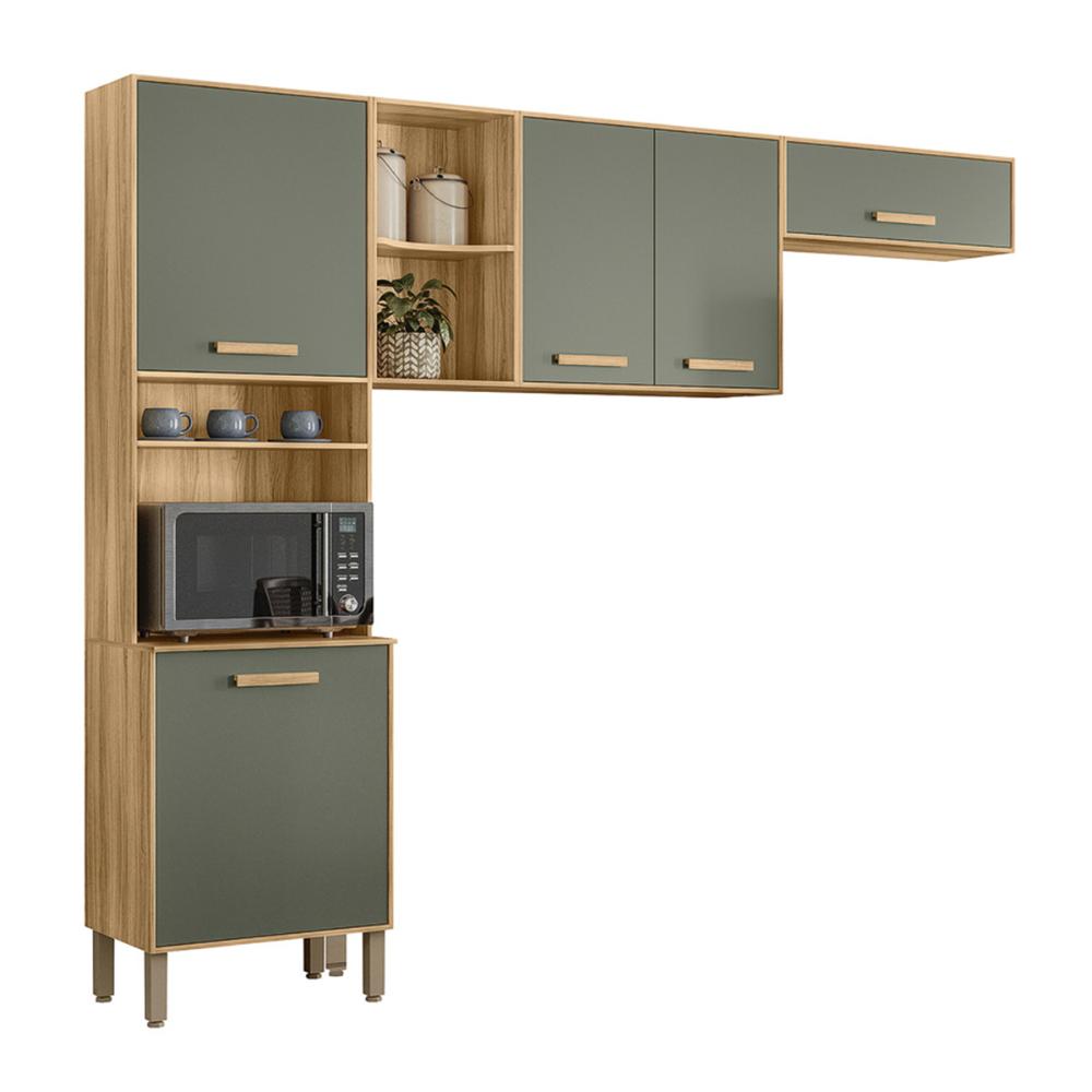 Armario de Cozinha Compacta Maria Flor com 5 Portas Freijo/Verde