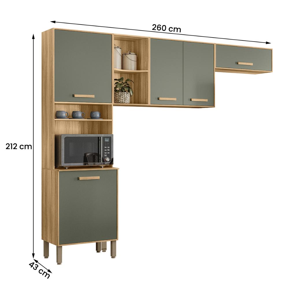 Armario de Cozinha Compacta Maria Flor com 5 Portas Freijo/Verde