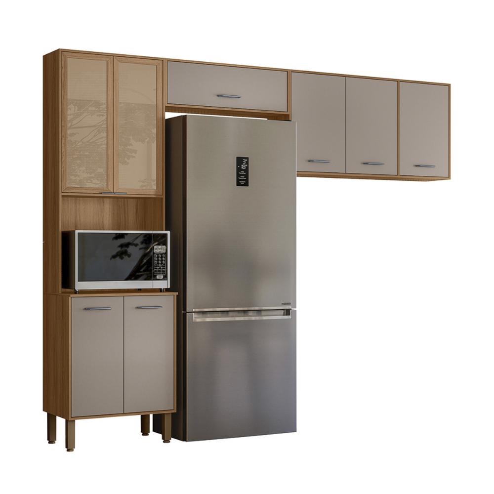 Armario de Cozinha Compacta Paolla 261,2 cm com 8 Portas Ipe/Fendy