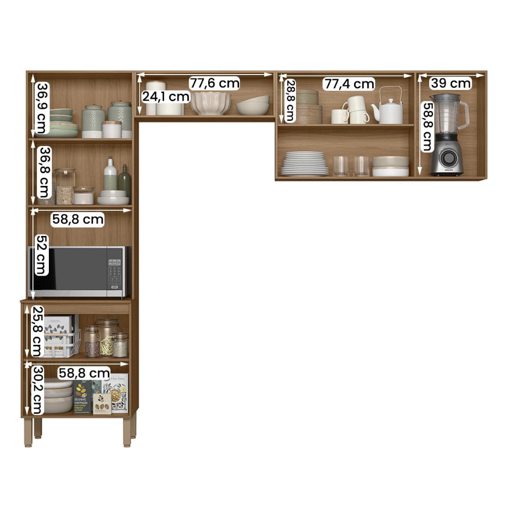 Armario de Cozinha Compacta Paolla 261,2 cm com 8 Portas Ipe/Fendy