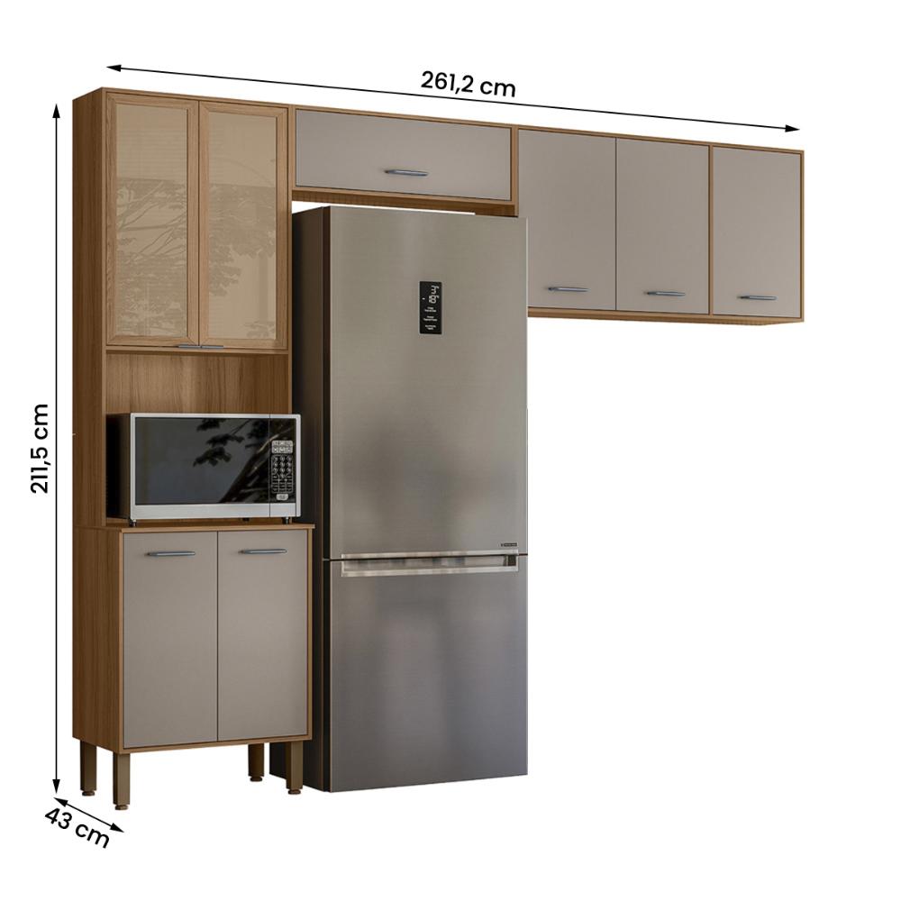 Armario de Cozinha Compacta Paolla 261,2 cm com 8 Portas Ipe/Fendy