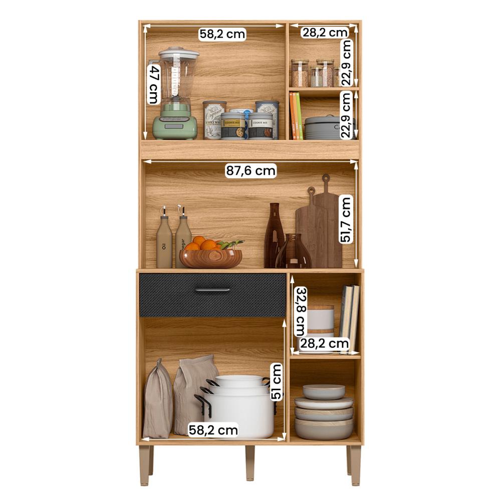 Armario de Cozinha Erva Doce 90 cm 6 Portas e 1 Gaveta Freijo/Preto Esfera