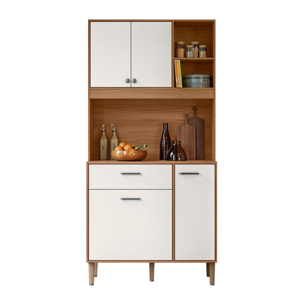 Armario de Cozinha Erva Doce 90 cm 6 Portas e 1 Gaveta Ipe/Off White