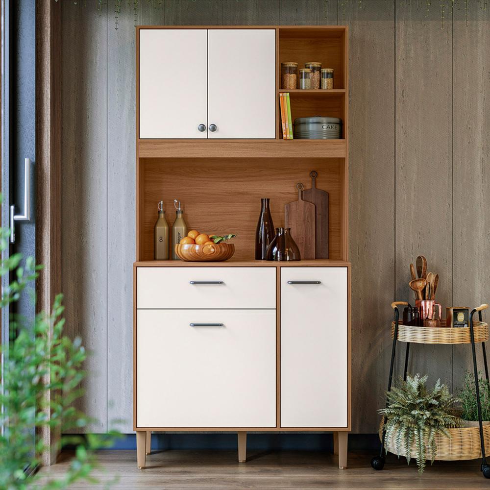 Armario de Cozinha Erva Doce 90 cm 6 Portas e 1 Gaveta Ipe/Off White