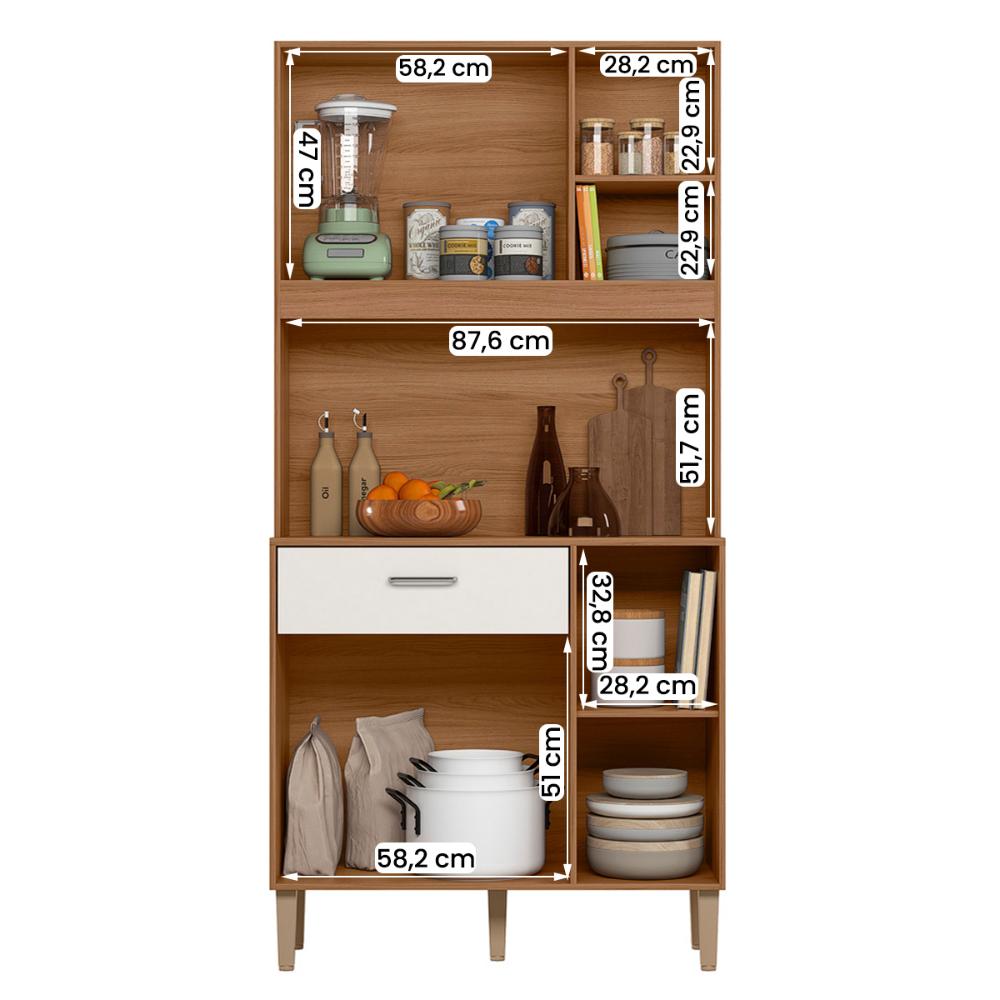 Armario de Cozinha Erva Doce 90 cm 6 Portas e 1 Gaveta Ipe/Off White