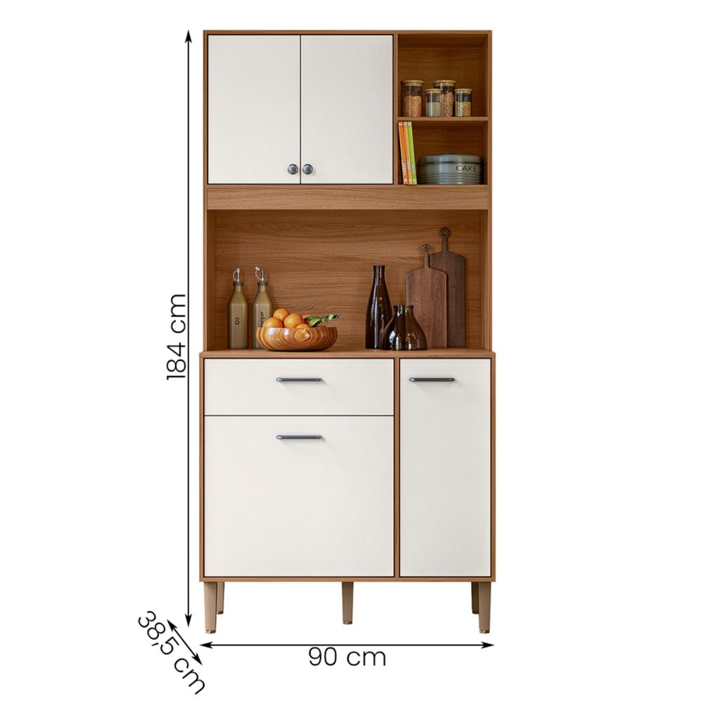Armario de Cozinha Erva Doce 90 cm 6 Portas e 1 Gaveta Ipe/Off White