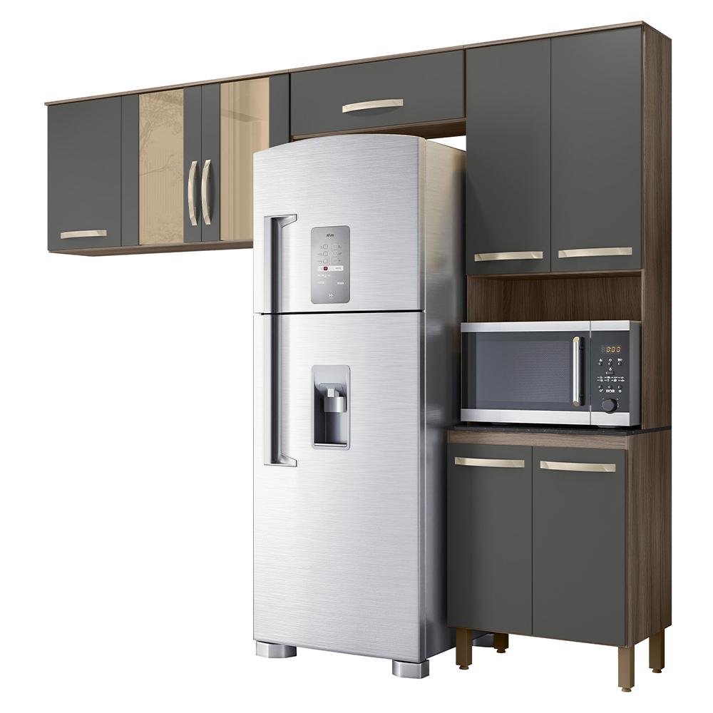 Armario de Cozinha Fit com 8 Portas 261 cm Carvalho Nature/Chumbo