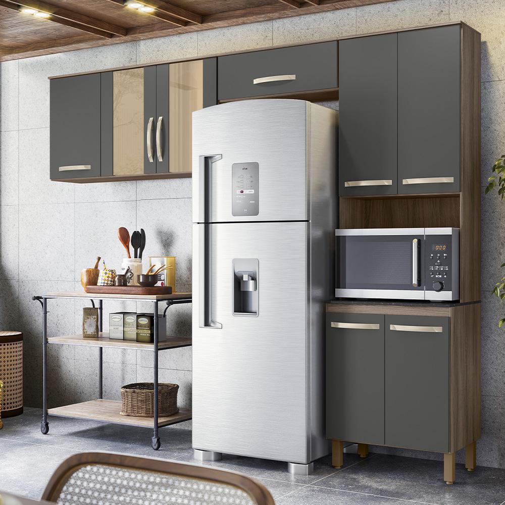 Armario de Cozinha Fit com 8 Portas 261 cm Carvalho Nature/Chumbo