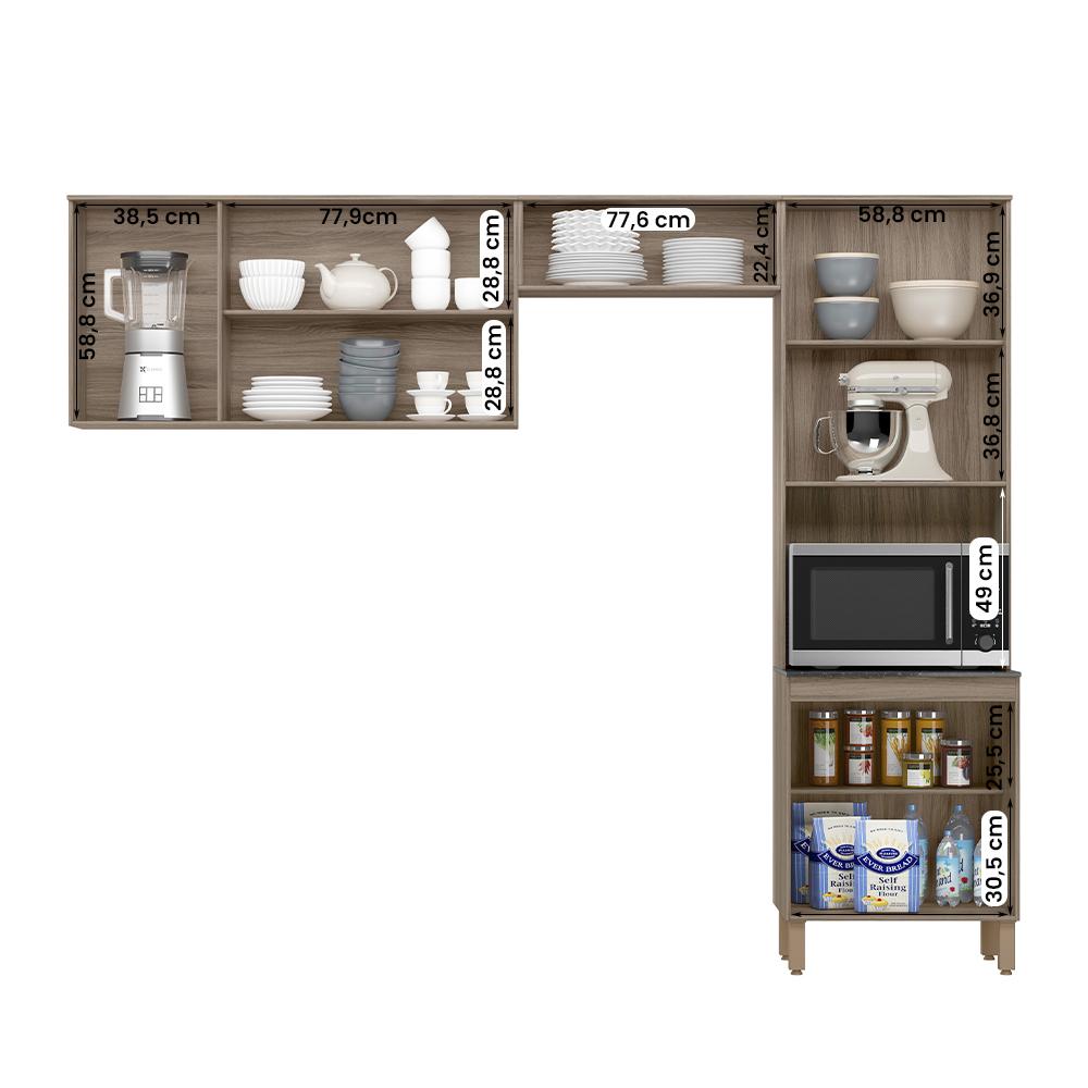 Armario de Cozinha Fit com 8 Portas 261 cm Carvalho Nature/Chumbo