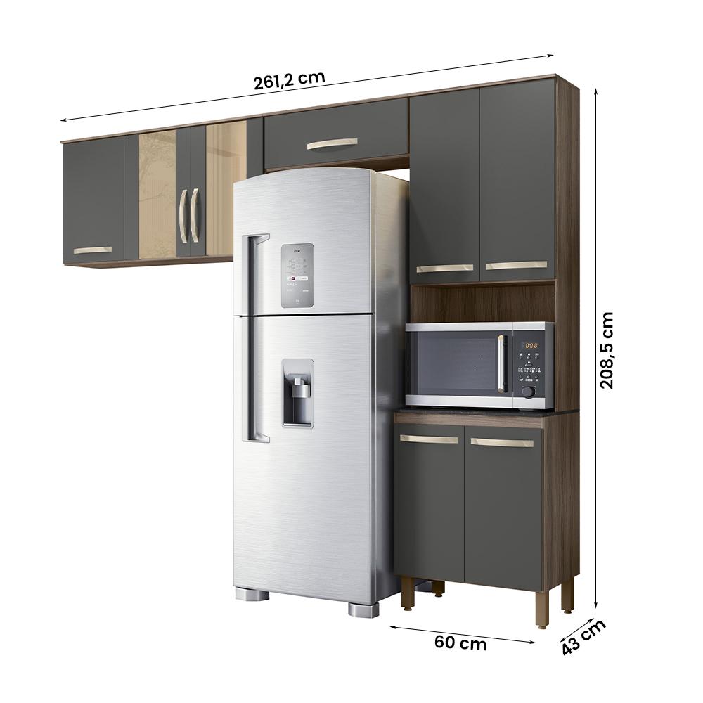 Armario de Cozinha Fit com 8 Portas 261 cm Carvalho Nature/Chumbo