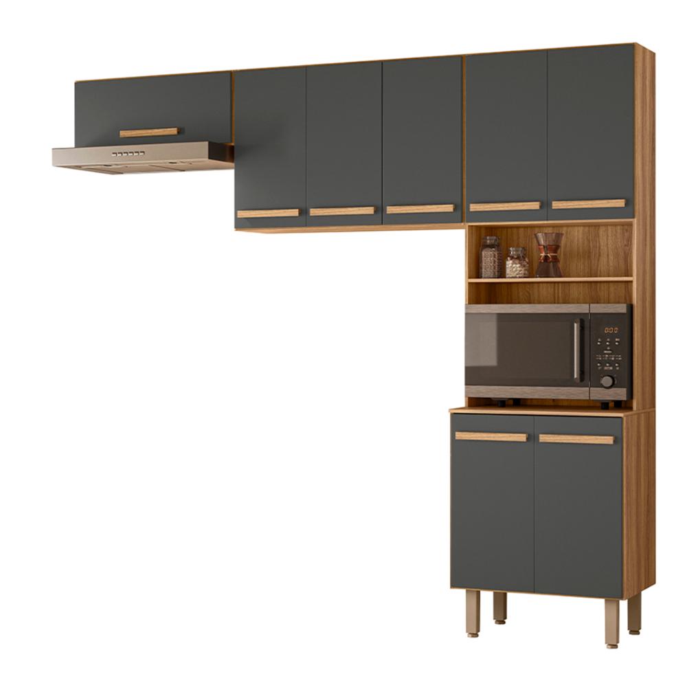 Armario de Cozinha Lemon com 8 Portas 222 cm Freijo/Chumbo