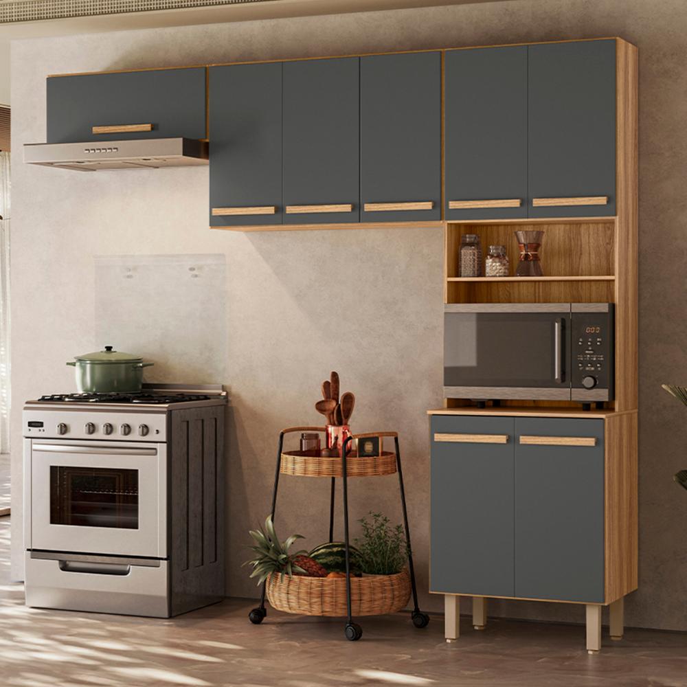 Armario de Cozinha Lemon com 8 Portas 222 cm Freijo/Chumbo