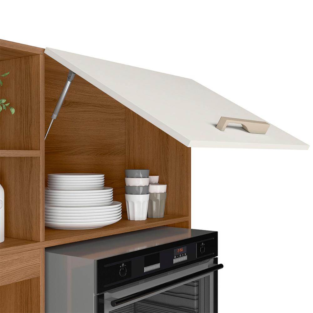 Armario de Cozinha Piatã com 7 Portas e 3 Gavetas 190 cm Ipe/Off White/Ripado