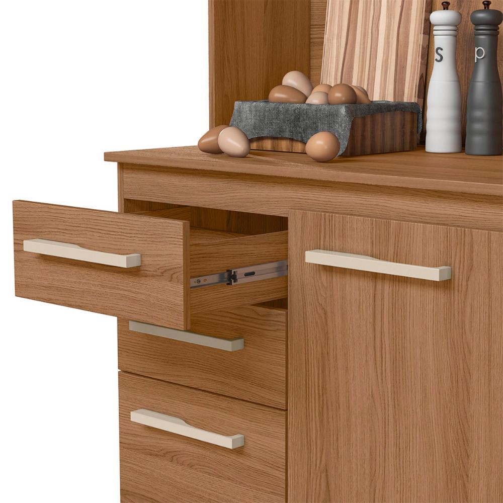 Armario de Cozinha Piatã com 7 Portas e 3 Gavetas 190 cm Ipe/Ripado