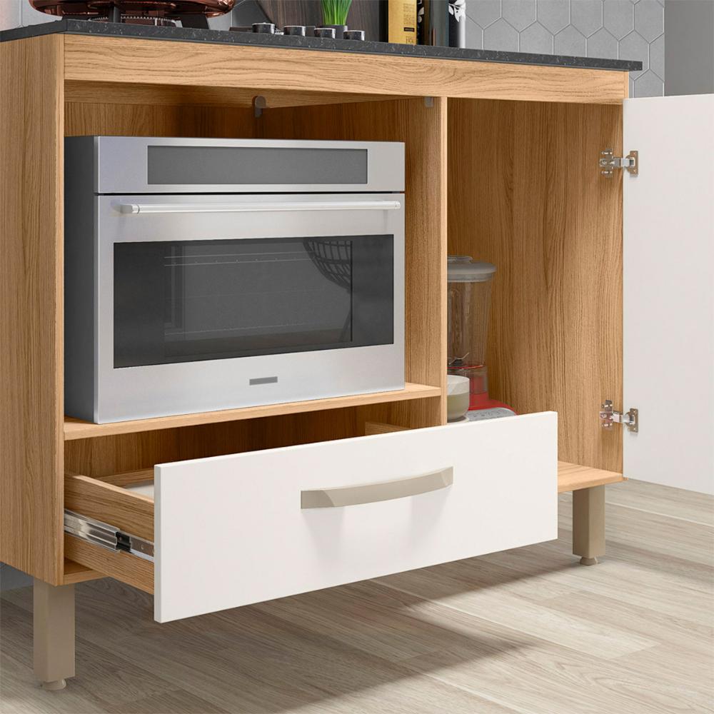 Balcão Cozinha para Cooktop 105cm com 1 Porta e 1 Gaveta Freijo/Off White