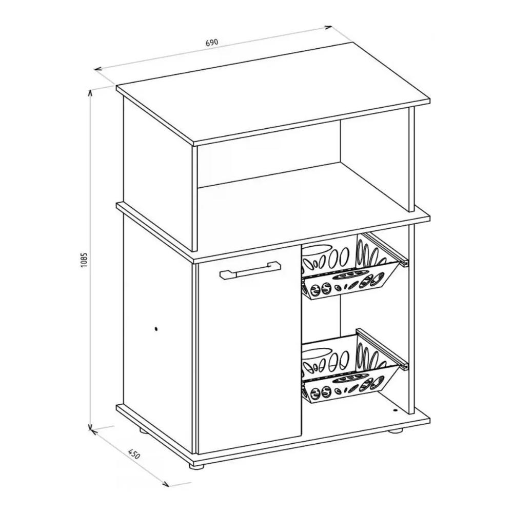 Balcão Fruteira para Forno 1 porta 2 cestos Malu - Arezzo Rústico