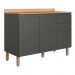 Balcão de Cozinha Acacia 120cm com Tampo 2 Portas 3 Gavetas Chumbo