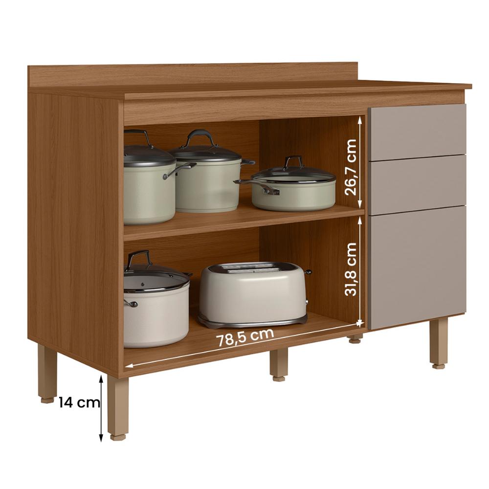 Balcão de Cozinha Acacia 120cm com Tampo 2 Portas 3 Gavetas Ipe/Fendy