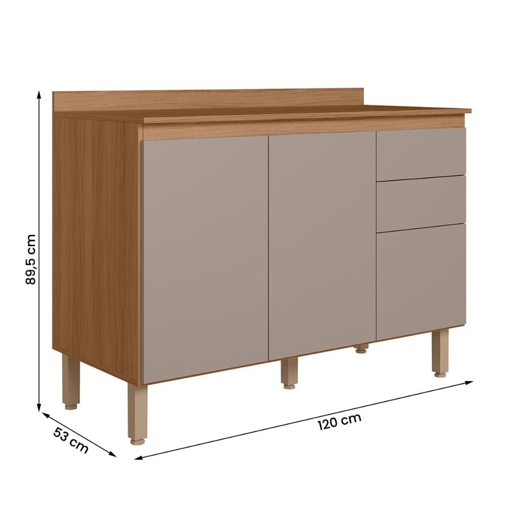 Balcão de Cozinha Acacia 120cm com Tampo 2 Portas 3 Gavetas Ipe/Fendy