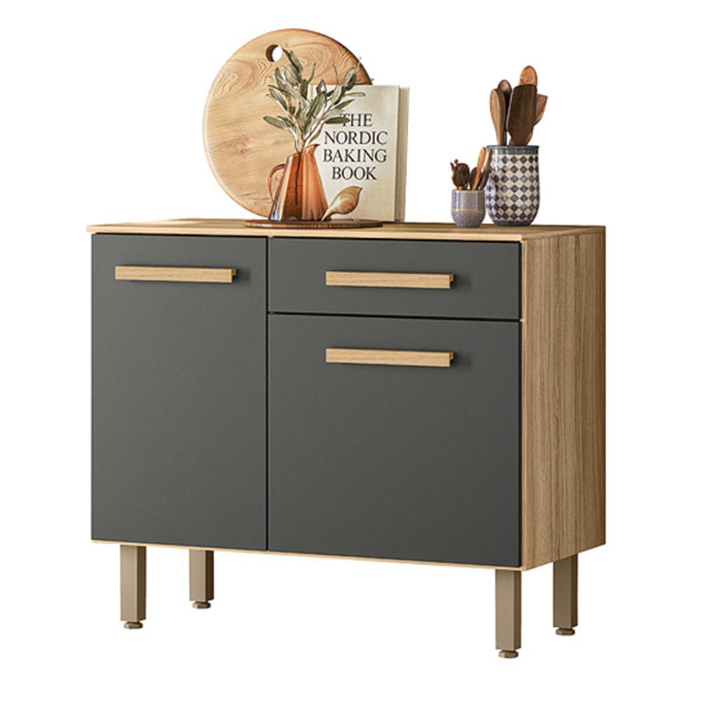 Balcão para Cozinha Lemon com 2 portas e 1 Gaveta 91 cm Freijo/Chumbo