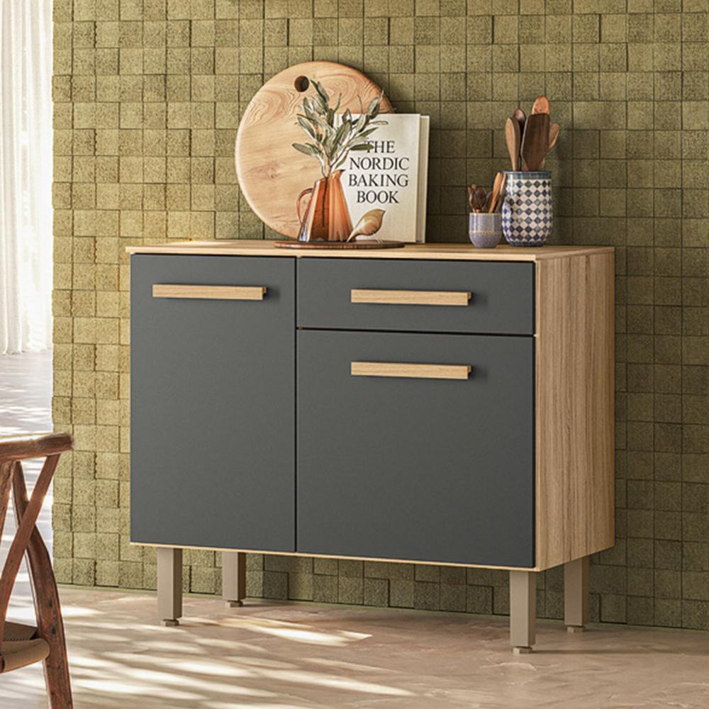 Balcão para Cozinha Lemon com 2 portas e 1 Gaveta 91 cm Freijo/Chumbo