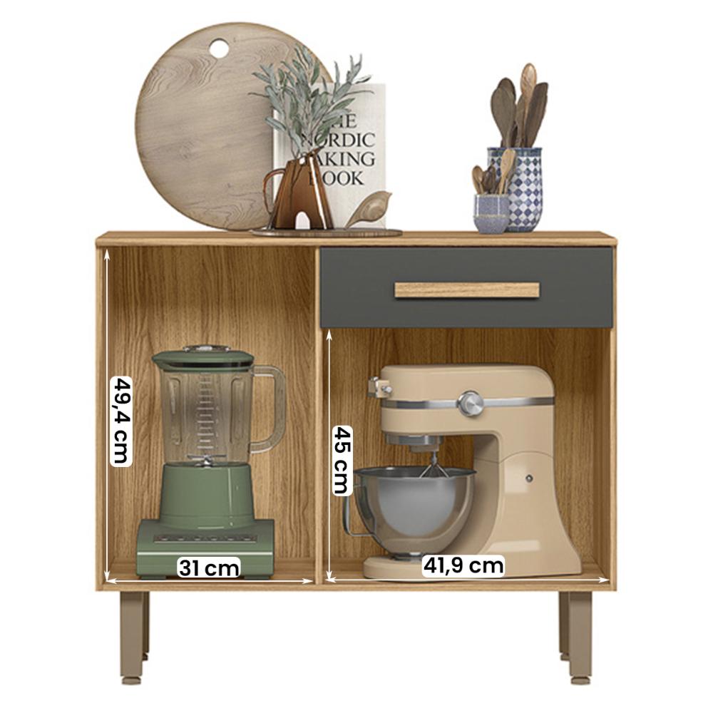 Balcão para Cozinha Lemon com 2 portas e 1 Gaveta 91 cm Freijo/Chumbo